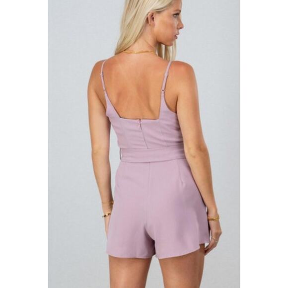 Mauve Lavender Romper With Ribbon Belt-S - Picture 7 of 8